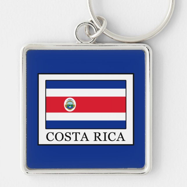Costa Rica Fyrkantig Silverfärgad Nyckelring (Framsidan)