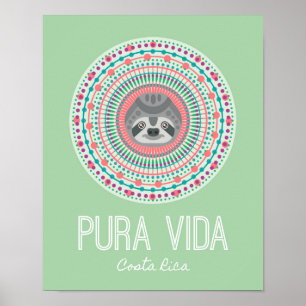 Costa Rica Grönt Sloth Mandala Art Print Poster