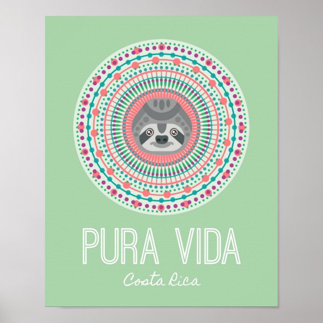 Costa Rica Grönt Sloth Mandala Art Print Poster (Framsidan)