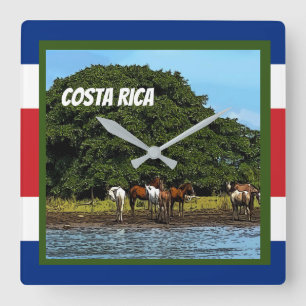 Costa Rica - Hästar vid Vatten Fyrkantig Klocka