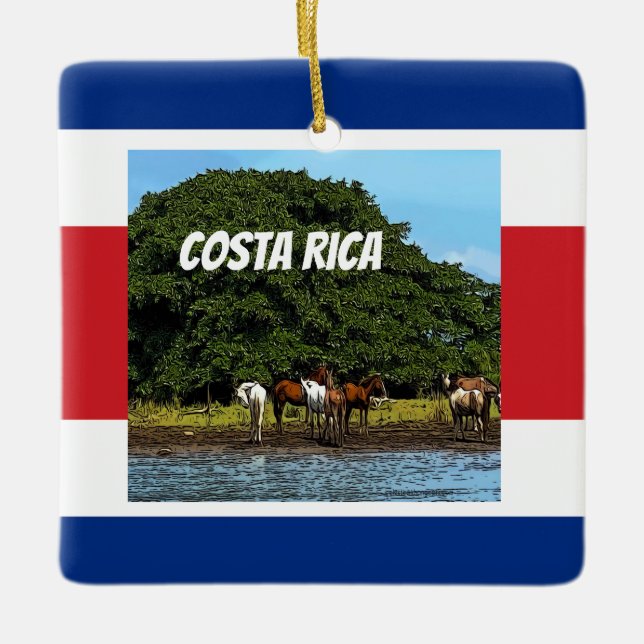 Costa Rica - Hästar vid Vatten Julgransprydnad Keramik (Framsida)