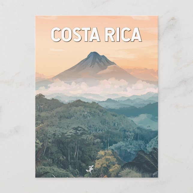 Costa Rica Illustration Travel Art Vintage Vykort (Framsida)