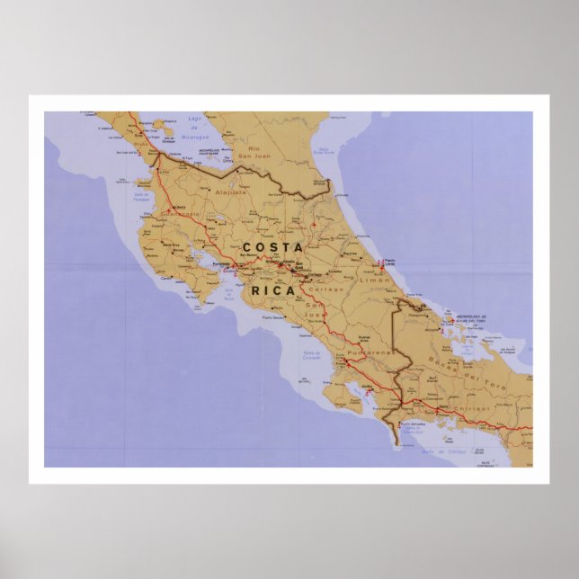 Costa Rica Karta (1990) Latinamerika Land Atlas Poster (Framsidan)