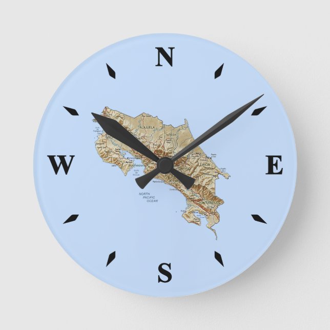 Costa Rica Karta Clock Rund Klocka (Framsida)