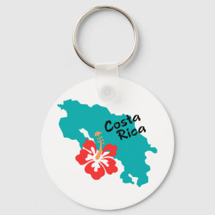 Costa Rica karta-kontur med hibiscus-blomma Nyckelring