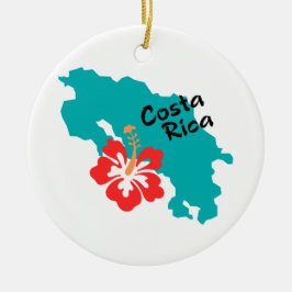 Costa Rica karta med hibiscus Julgransprydnad Keramik