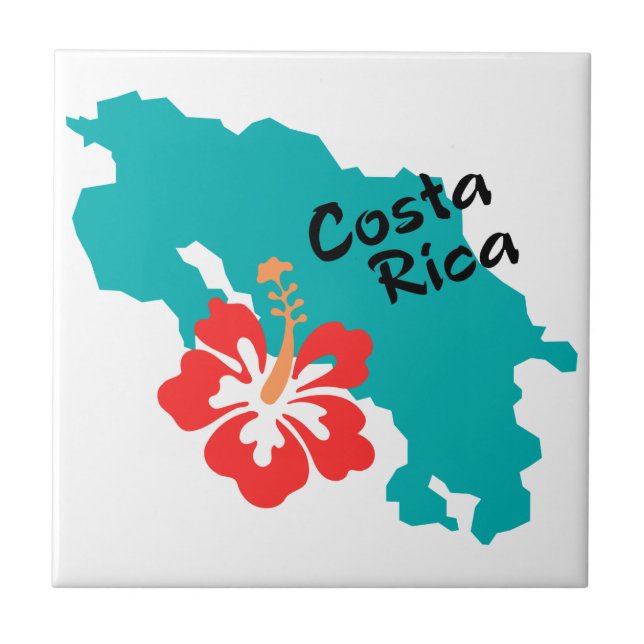 Costa Rica karta med hibiscus Kakelplatta (Framsidan)