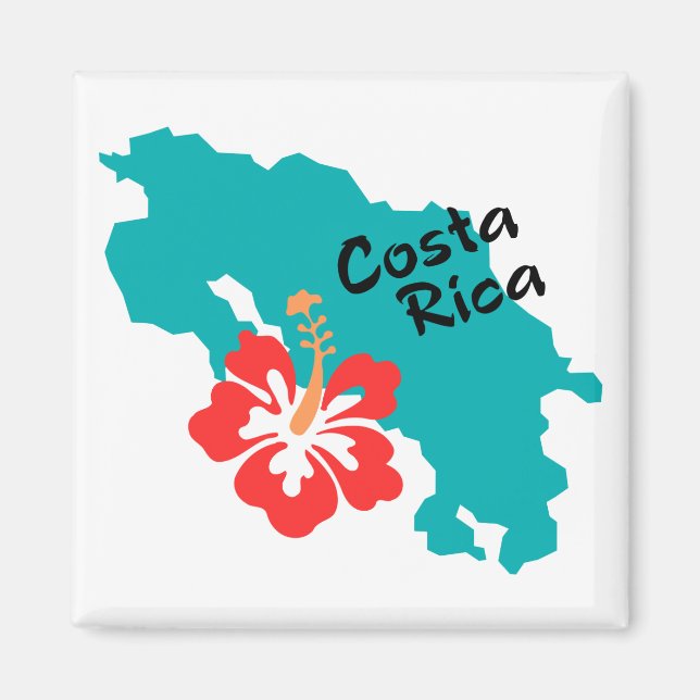 Costa Rica karta med hibiscus Magnet (Framsidan)
