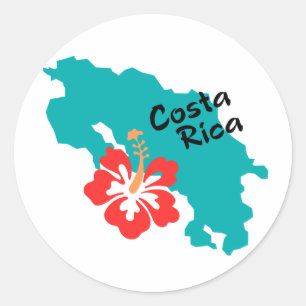 Costa Rica karta med hibiscus Runt Klistermärke