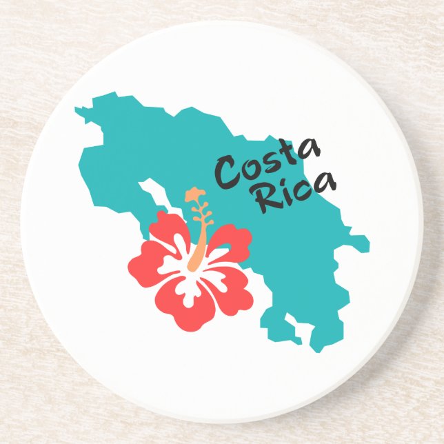 Costa Rica karta med hibiskus Underlägg Sandsten (Framsidan)