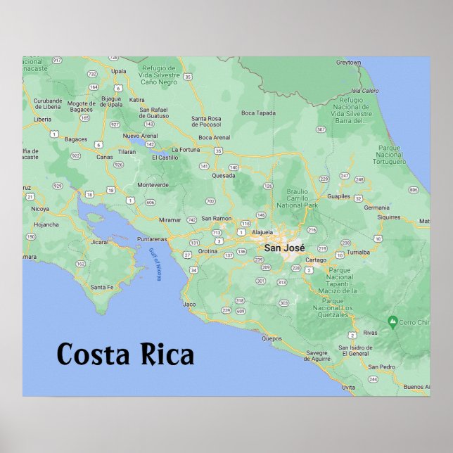 Costa Rica Karta Poster utskrift (Framsidan)