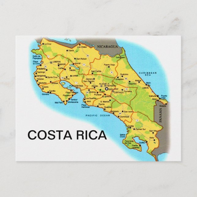 COSTA RICA Kartkort Vykort (Framsida)