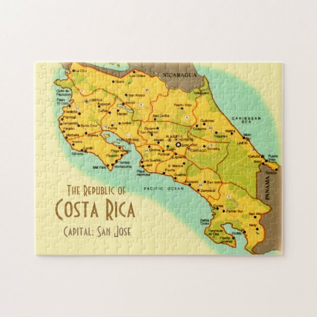 Costa Rica Map 11x14 Puzzle Pussel (Horisontell)