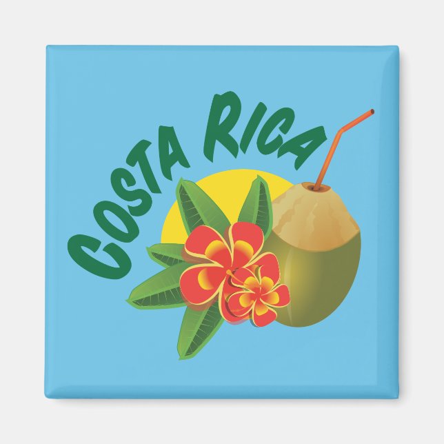 Costa Rica med hibiscus och kokokosnöt Magnet (Framsidan)