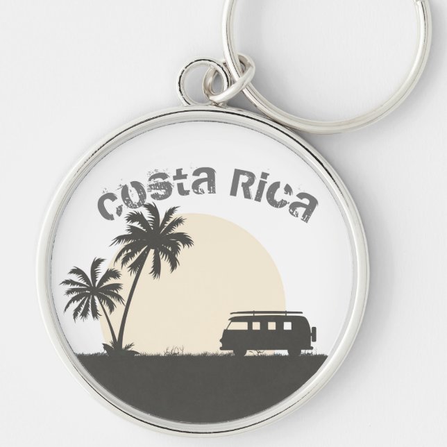 Costa Rica Midnight Surfa Hippie Van Buss Rund Silverfärgad Nyckelring (Framsidan)