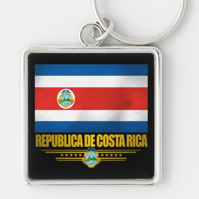 "Costa Rica-Pridet" Fyrkantig Silverfärgad Nyckelring (Framsidan)
