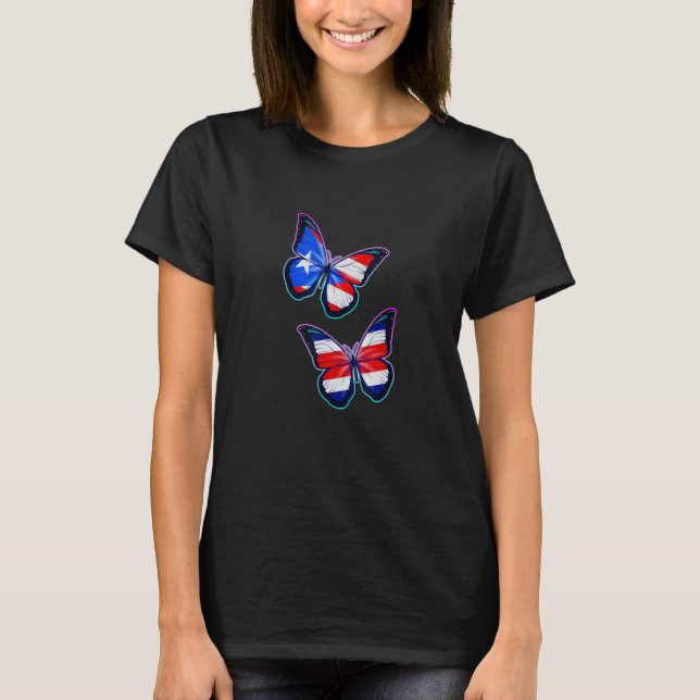 Costa Rica Puerto Rico bicultural roots Butterfly  T Shirt (Framsida)