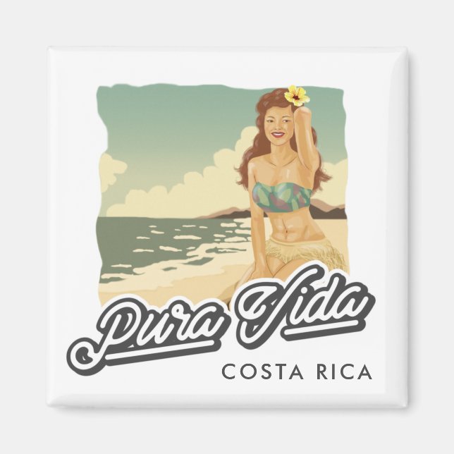Costa Rica Pura Vida Girl på Beach-Surfan Magnet (Framsidan)