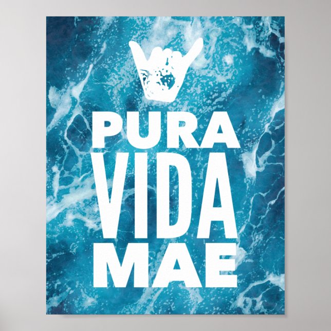 Costa Rica Pura Vida Mae Shaka Sign Surfing Poster (Framsidan)
