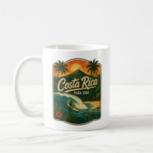 Costa Rica Pura Vida Retro Surfing Vulkan Solnedgå Kaffemugg