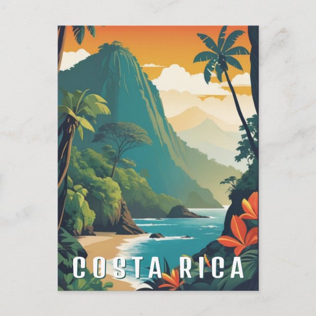 Costa Rica Retro Berg Strand Resa Souvenir Vykort (Framsida)