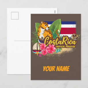 Costa Rica retro big cat vintage flagga Souvenir Helg Vykort