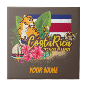 Costa Rica retro big cat vintage flagga Souvenir Kakelplatta