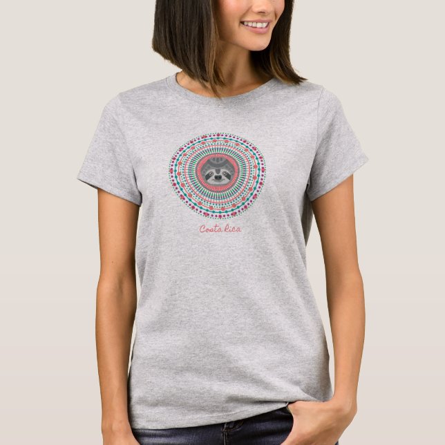 Costa Rica rosa MandalaSloth T-shirt (Framsida)
