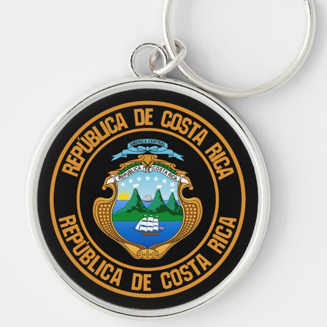 Costa Rica Round Emblem Rund Silverfärgad Nyckelring (Framsidan)