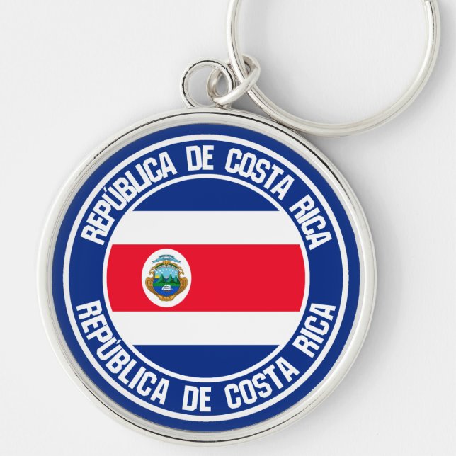 Costa Rica Round Emblem Rund Silverfärgad Nyckelring (Framsidan)