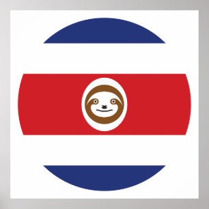 Costa Rica Sloth Costa Rican National Animal Flagg Poster
