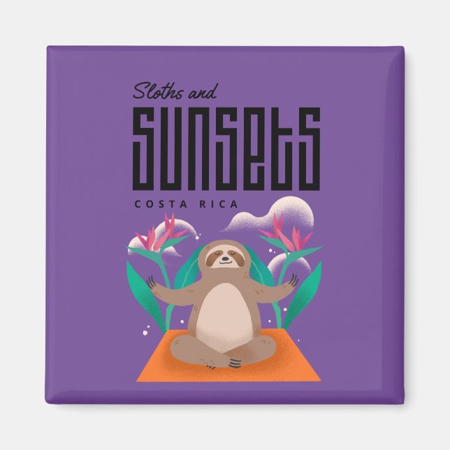Costa Rica Sloths och Sunsets Souvenir Magnet (Framsidan)