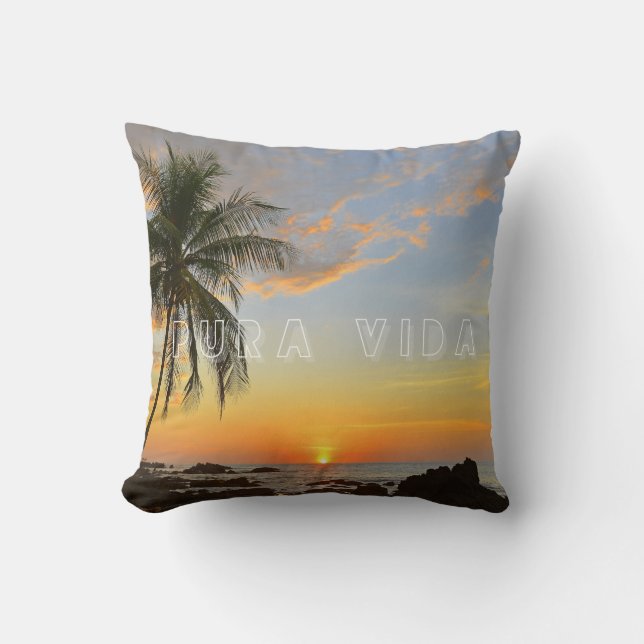Costa Rica Sunset Beach Pura Vida Throw Pillow Kudde (Framsida)