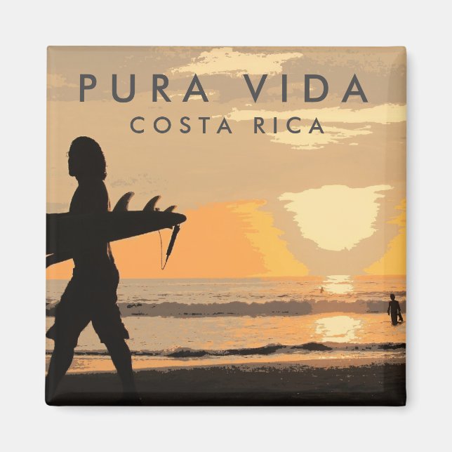 Costa Rica Sunset Surfer Souvenir Magnet (Framsidan)