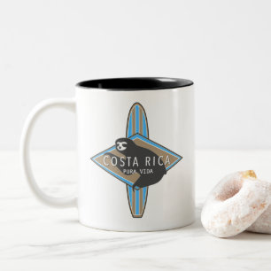 Costa Rica Surfer Surfing Sloth Blue Två-Tonad Mugg
