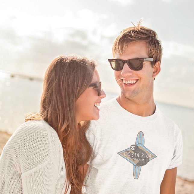 Costa Rica Surfing Sloth Blue Tee Shirt (Costa Rica Surfing Sloth Blue T-Shirt)