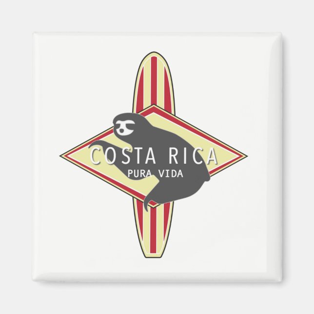 Costa Rica Surfing Sloth Magnet (Framsidan)