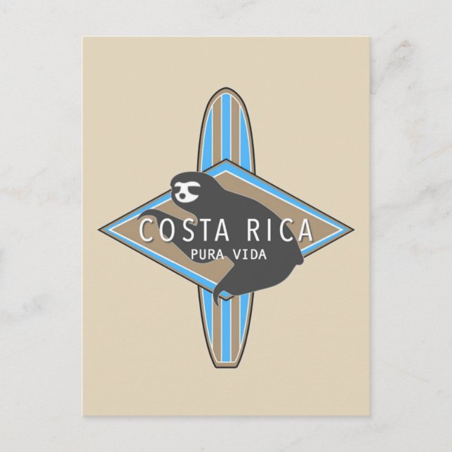 Costa Rica Surfing Sloth-vykort Vykort (Framsida)