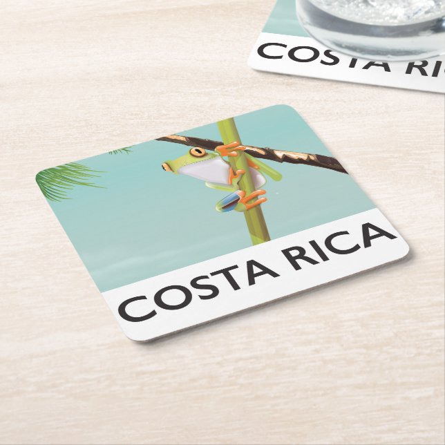 Costa Rica Trädgrodor Semester affisch Underlägg Papper Kvadrat (Vinklad)