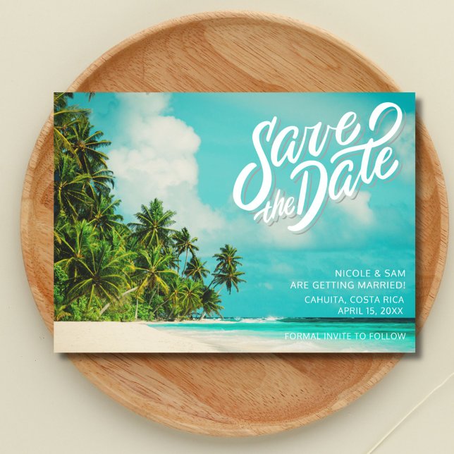 Costa Rica Tropisk Strandbröllop Spara Datum Datumet (Costa Rica Tropical Beach Wedding Save The Date)