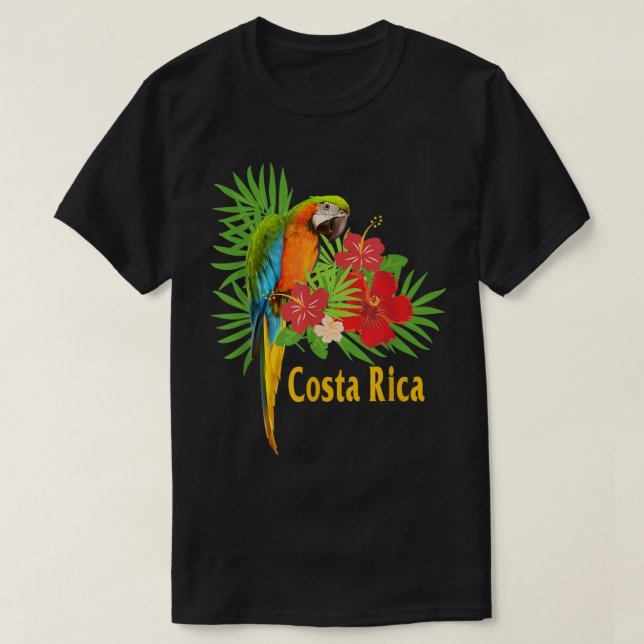 Costa Rica Vacation Parrot Tropical Flowers T Shirt (Design framsida)