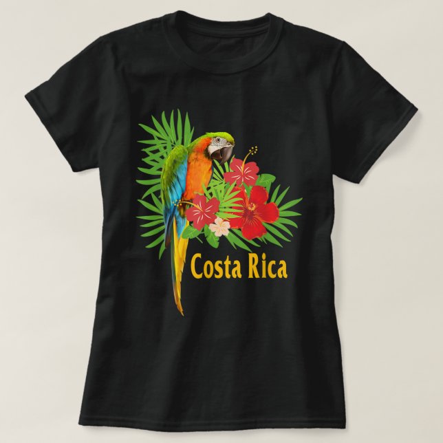 Costa Rica Vacation Parrot Tropical Flowers T Shirt (Design framsida)