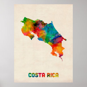 Costa Rica vattenfärgkarta Poster