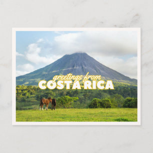 Costa Rica Vulkan & Hästar Vintage Retro Hälsning Vykort