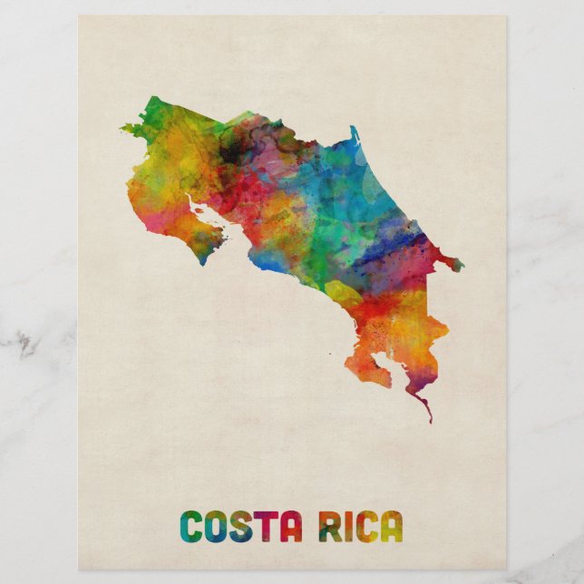 Costa Rica Watercolor Karta (Framsida)
