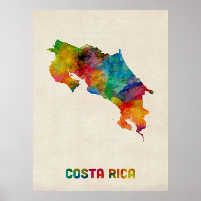 Costa Rica Watercolor Karta Poster (Framsidan)