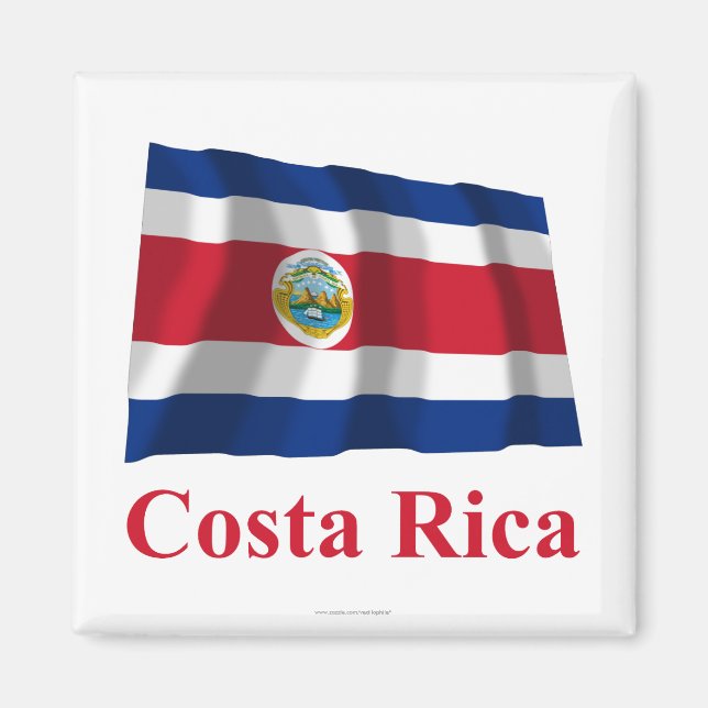 Costa Rica Wave Flagga med Namn Magnet (Framsidan)