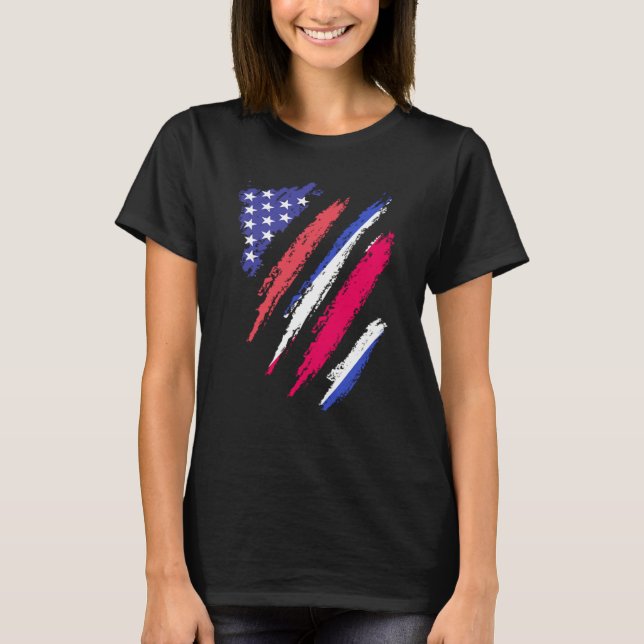 Costa Rican American Patriot Grown Heart Flag Stri T Shirt (Framsida)