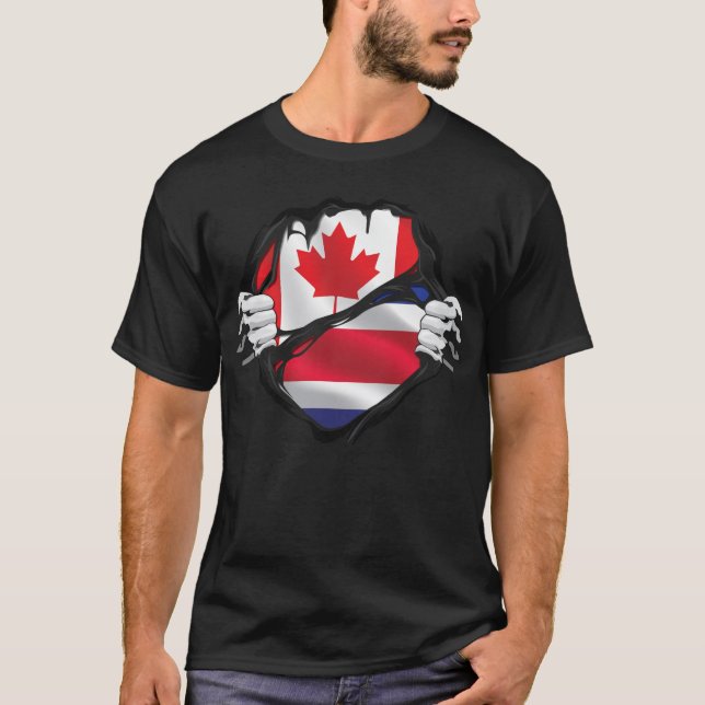 Costa Rican Canadian Händer Ripping Roots Flagga T Shirt (Framsida)