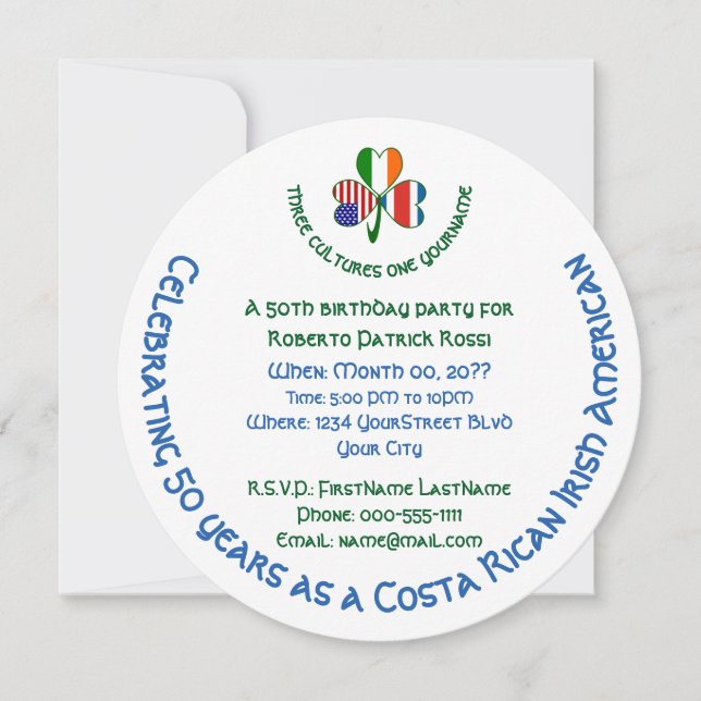 Costa Rican Irish USA Shamrock Birthday  Inbjudningar (Framsida)